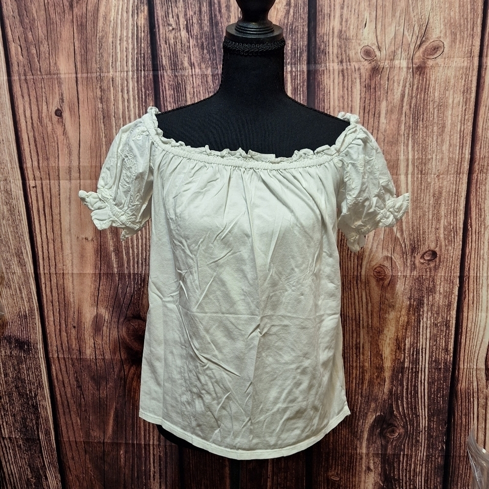 One September Embroided Puff Sleeves Cottage Core Blouse Womens Size Small! - Picture 1 of 7